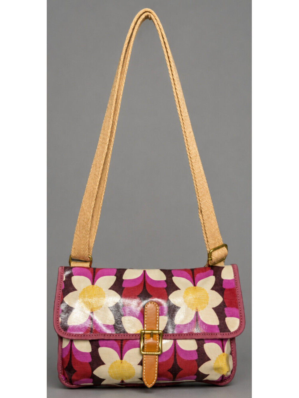 Fossil Floral Print Canvas Shoulder Crossbody Bag Pink Leather Trim Zip Purse